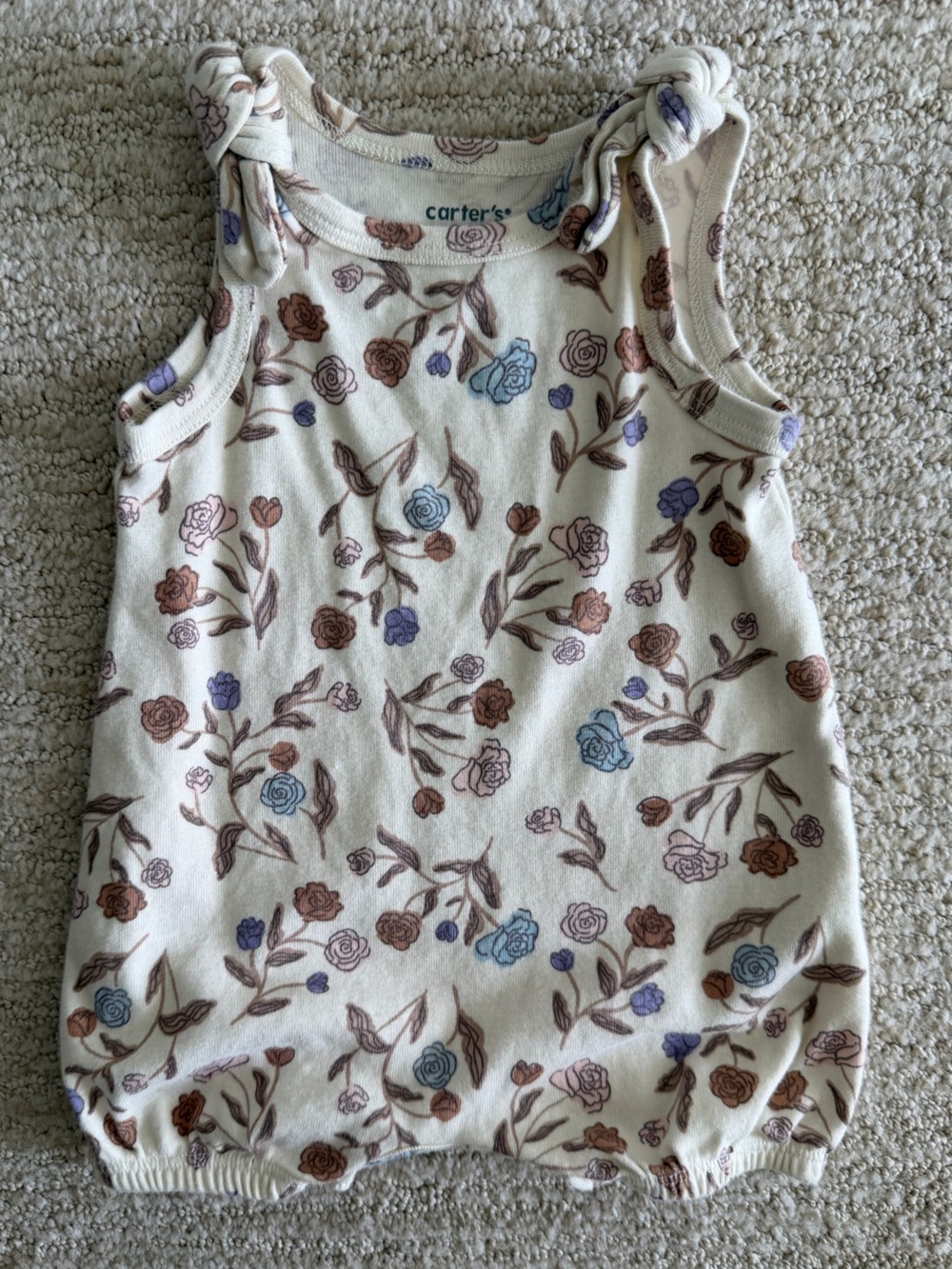 Carters Cream Floral Tank Top Romper with Pastel Flowers sz0-3 mo